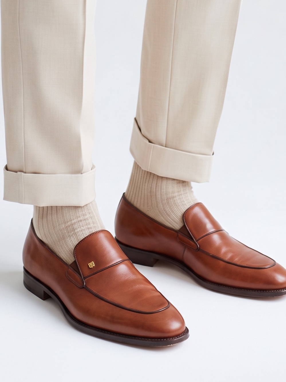 Hickey-Freeman Men's Brown Leather Slip-On Dress Loafers Contrast Piping 9D